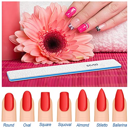 Nail Files-Nail File for Acrylic Nails 12pcs, 60/60 Grit Nail Files Emery Boards for Acrylic Nails, Jumbo File Washable Thick Professional Square Nail File Manicure Tools for Nail Tech - size: 60/60 grit
