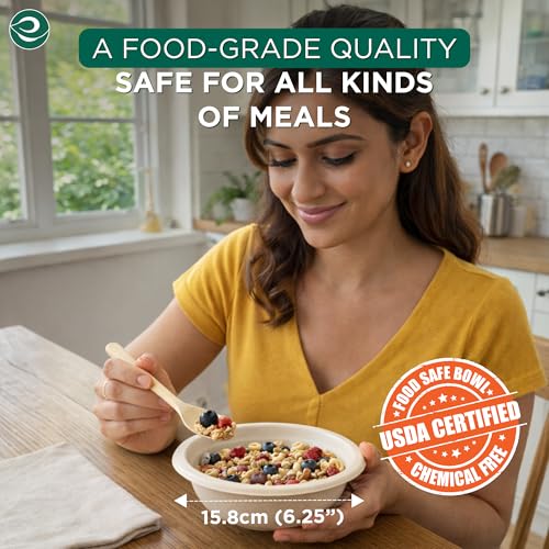 ECO SOUL 12 Oz Disposable Bagasse Paper Bowls, (100 Pack, Natural) - color: Natural