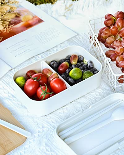 Bento Box Adult Lunch Box Containers - Japanese, Natural Bamboo Lid, Microwave safe, Dishwasher Safe, Small, Bpa free, Women, Cutlery & Chopsticks - color: White