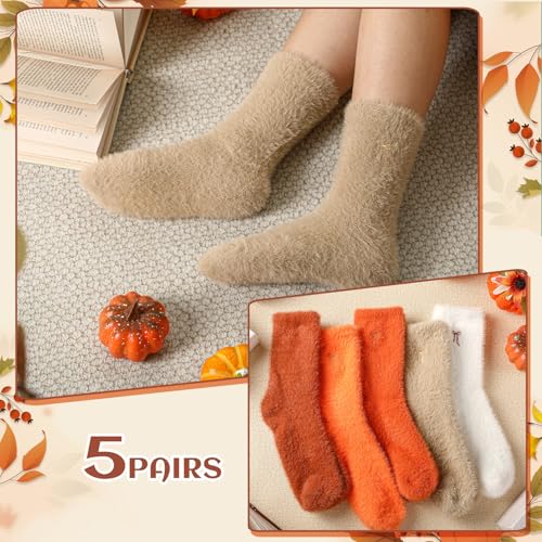 Geyoga 5 Pairs Fuzzy Bow Socks for Women Fluffy Slipper Gift - color: Orange