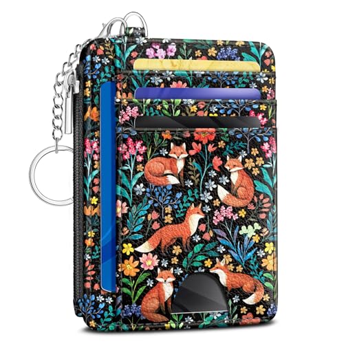 Kelvoris Credit Card Holder Small Wallet Women, Slim RFID, Fox Flowers - color: Fox