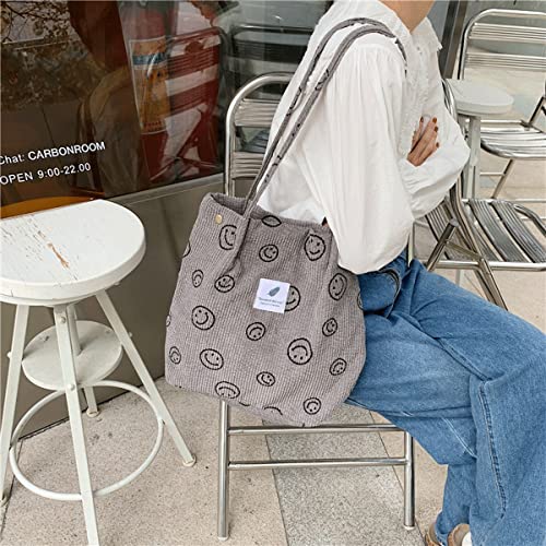 JARKJARD Corduroy Aesthetic Cute Tote Shoulder Bag for Teen Girls School - color: Grey
