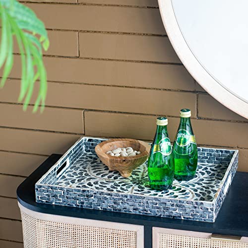 A&B Home Mother of Pearl Tray - Black Serving Tray with Handles, Coffee Table Ottoman Tray for Living Room, Contemporary Style Perfume Tray, Breakfast Tray for Sofa Bed, 18" x 14" x 2" - size: 17.7" x 13.8" x 2"