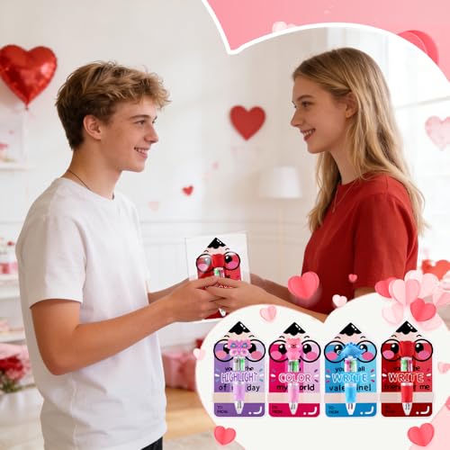 30 Pack Valentines Fun Pens with Cards Cute Multicolor 4-in-1 Gift Pens - style: Valentines Cards-30pcs