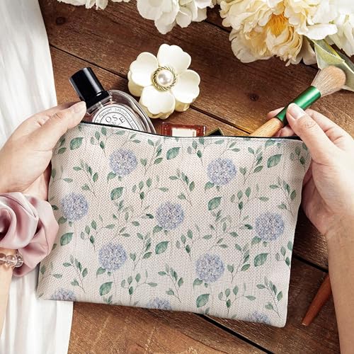 Blue Hydrangea Floral Makeup Bag, Aesthetic Preppy Flower Cosmetic Bags Toiletry Bag for Women, Hydrangea Gifts Makeup Pouch - color: Flower - hydrangea blue