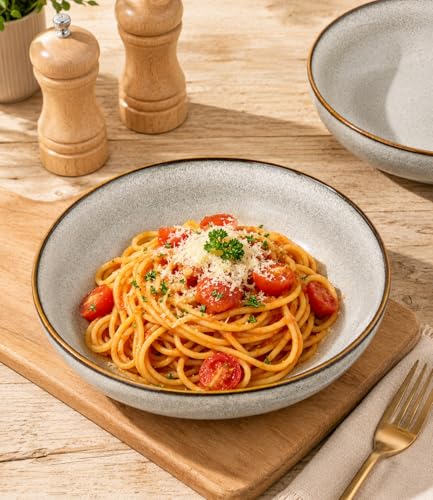 AmorArc 8.5’’ Ceramic Pasta Bowls Set of 4, 36oz Large Stoneware Bowls Set - color: Green Wheat, size: Set of 4