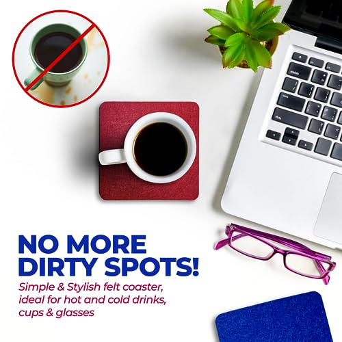 A&A Wonders Premium Felt Coasters for Drink, Two-Tone Reversible, Absorbent Felt Protects Furniture, Table, Anti Slip, Suitable for Drinks & All Table Types (Wine Red/Royal Blue, Square 12 Pack) - color: Wine Red/Royal Blue, size: Square 12 Pack