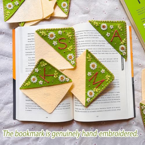 Personalized Hand Embroidered Corner Bookmark, Bookmarks for Women, Personalized Bookmark for Book Lovers, Cute Flower Book Mark by HNQCPCVU (D, Green) - color: Green, size: D