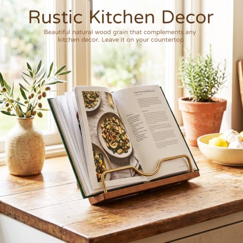 Cookbook Stand Holder for Kitchen Counter Decor - Wooden Recipe Book Holder