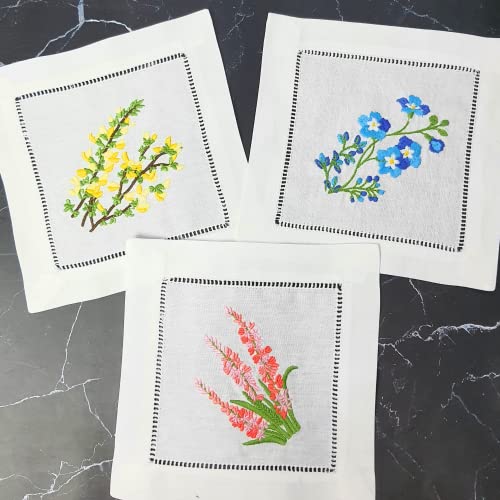 HCRAFT Embroidered Cocktail Napkins, Mixed Hyacinth Bulbs Coasters 6x6 in