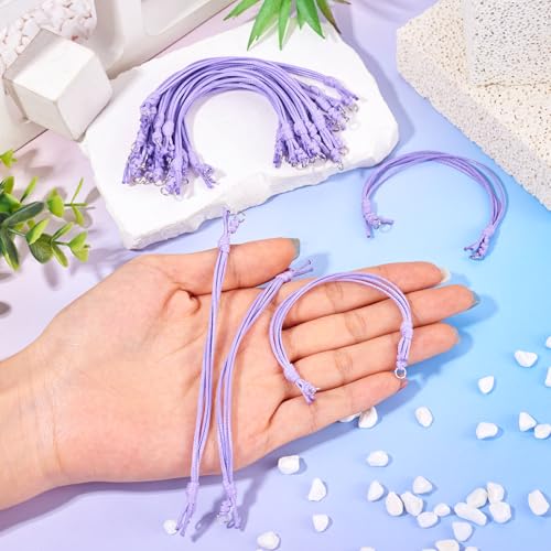 20Pcs Lilac Adjustable Braided Cord Colorful Waxed Thread Half Finished Bracelet with Jump Rings for Wrist DIY Women Jewelry Making Friendship Fashion Bangle Accessory - color: Lilac