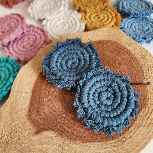Cotton Car Coasters for Cup Holders, 2PC Car Cup Coasters, Drink Coaster Holder, Cute cupholder Coaster Accessories for Women, Macrame, Boho (Peacock Blue) - color: Peacock Blue