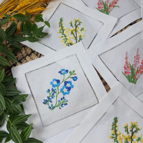 HCRAFT Embroidered Cocktail Napkins, Mixed Hyacinth Bulbs Coasters 6x6 in