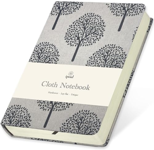 B6 Small Notebooks 5x7, Linen Cloth, Hardcover, Lay Flat, Ruled & Blank 264 Pages Thick Sketchbook, Black Tree Beige Fabric, Wear-resistant Writing Journal - color: B6-Tree Beige