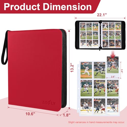 50 Pack 9 Pocket Card Binder, 3 Ring Premium Zip Trading Card Binder, 900 Large Capacity Top Loading Card Storage Album, PU Card Collection Binder for TCG, MTG, Baseball Hockey Sport Cards, Red - color: Red