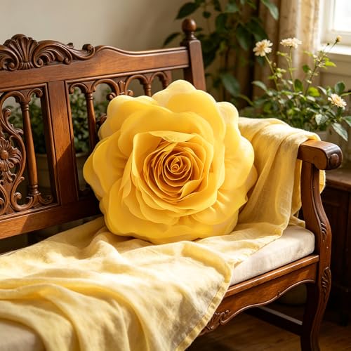 JWH Stereo Flower Throw Pillow Covers Aesthetic Decorative Floral Accent Pillow Cases Round Cushion Handmade Pillowcase for Bedroom Bed Couch Chair Car 12 Inch Bright Yellow - color: Yellow, size: 12" x 12" (Pack of 1)