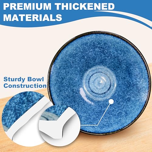 8-Inch 4 Sets Ceramic Ramen Bowl (16 Piece) - Japanese Porcelain Dishwasher Microwave Safe Salad Noodles Cereal Pasta Soup Large Bowls with Chopsticks Forks Spoons for Men Women Housewarming Gift - color: A:Ocean Blue, size: 8 INCH 4 Set