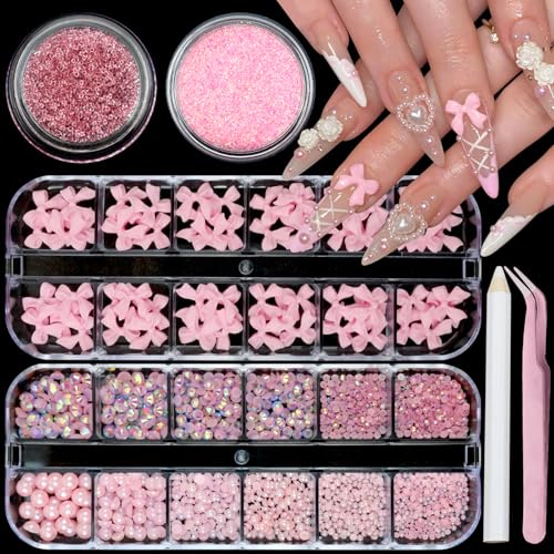 Bow Nail Charms with Pearls Rhinestones for Women Nail Design - color: Colorful-12