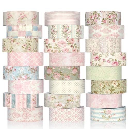 Gueevin 24 Rolls Floral Washi Tapes Set Scrapbook Supplies, Vintage - style: Vintage