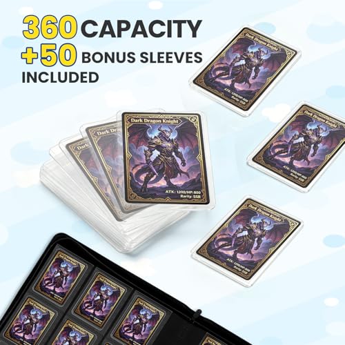 Top Loader Binder 9 Pocket, Holds 360+ Cards in 3.4" x 4.5" Toploaders, Ringless 20 Double-Sided Sleeves, Side-Loading, Spine Label with Maker Pen Toploader Binder for TCG, MTG, Sports Cards