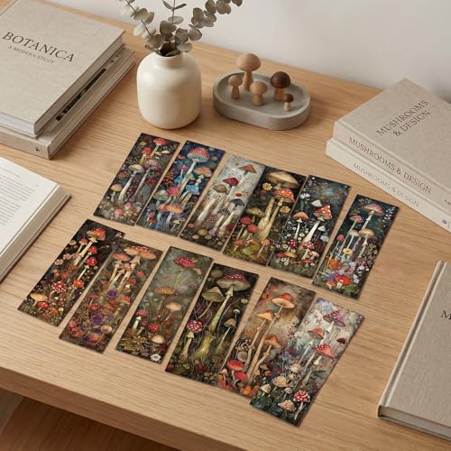 Mushroom Garden Bookmarks Gifts - 120 Pcs Whimsical Flower Bookmark Paper Double-Sided Reading Page Markers Clips Book Mark for Women Men Office Home Book Lovers Bookworm Party Supplies - color: Mushroom Garden