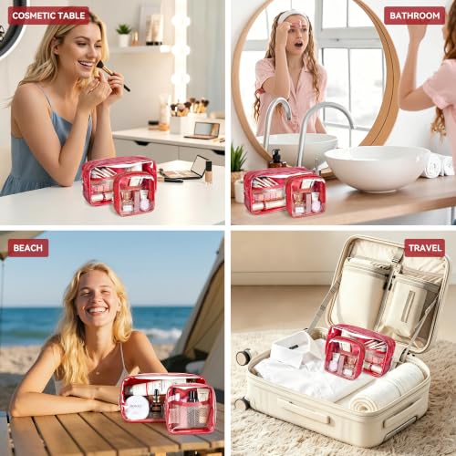 WLLWOO 2pcs Clear Makeup Bag Mini Cosmetic Pouch Travel Toiletry Organizer - color: 2pcs-Red