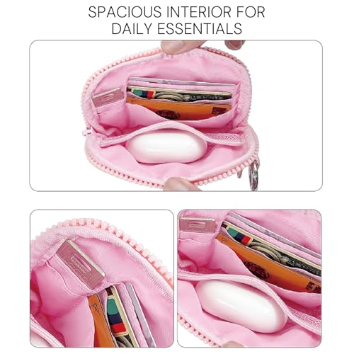 Small Wristlet Wallets for Women with Clear ID Window, Keychain Coin Purse - color: Pink