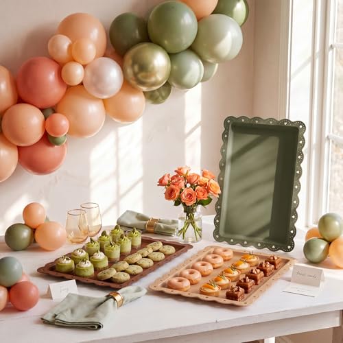 6 Pcs Brown and Sage Green Serving Trays Plastic Food Platters - color: Brown and Sage Green