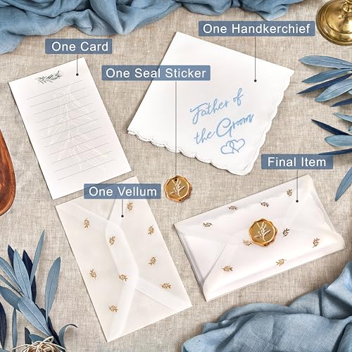 Mother of the Bride Gifts Wedding Handkerchief Keepsake - color: Father of the Groom, style: Gold Olive Leaf
