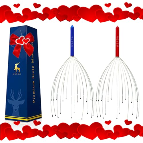 USAGA Head Massager Scalp Massager 20 Fingers Head Scratcher (Red & Blue) - color: Red & Blue