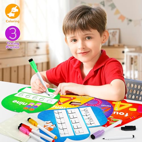 D-FantiX 55 Pcs Double Sided Dry Erase Alphabet Flash Cards for Toddlers