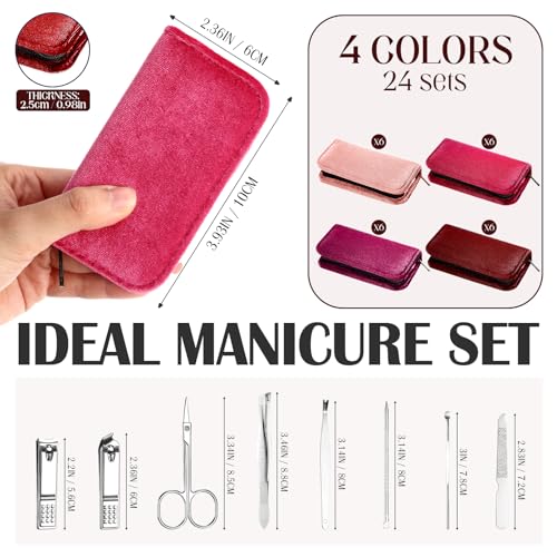 Coume 24 Sets Mini Manicure Kit for Women Men Nail Clippers, Red Series - color: Red Series
