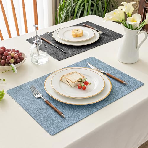 Romanstile Vinyl Placemats Set of 6, Reversible Faux Leather Wipeable Table Mats - color: Grey-sky Blue, size: PCS4