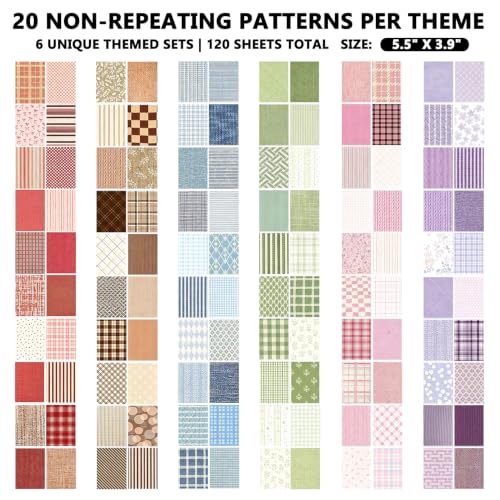 120 Sheets Complete Vintage Scrapbook Paper Collection, 6 Color Themes Fabric Texture Aesthetic Journal Paper, 5.51" x 3.93" Junk Journal Supplies for Scrapbooking, DIY Crafts, Cottagecore Boho Decor - color: Multicolor 18