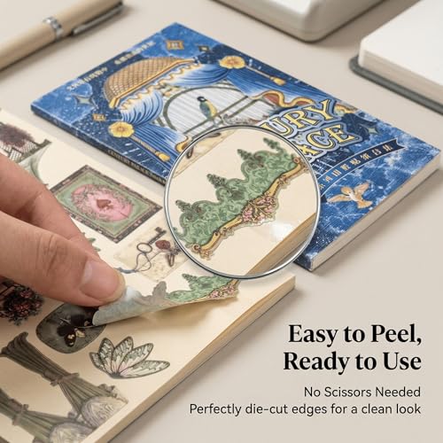 Aesthetic Sticker Book, 30 Sheets Matte & Tactile Finish - Vintage Journaling Scrapbooking Supplies - Premium Die-Cut Stickers for Adults, Crafts, Journaling, Scrapbooking, Planners & DIY Projects - color: Blue Extravagance