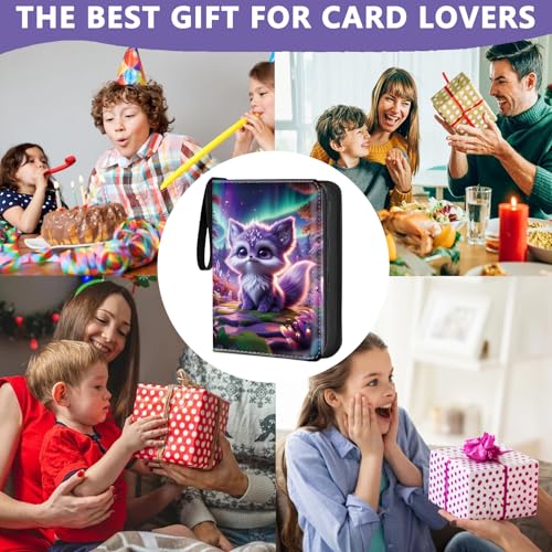 4 Pocket Trading Card Binder, Holds 400 Cards, 3-Ring Binder - color: Cute purple cat