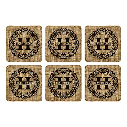 Smile Art Design Family Monogram CUSTOM COASTER Set of 6 with base Square Burlap Material Family Name Personalized Prints Personalized Gift House warming Wedding Gift Coffee Table Rustic Decor Style5 - color: Style 05, size: Set of 6 - Square Coaster