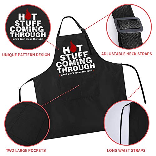 Rosoz Funny BBQ Black Chef Aprons for Men Adjustable Kitchen Cooking Aprons - color: Hot Stuff Coming Through