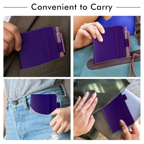 feela 6 Pack Pocket Mini Notebooks Bulk, Small Cute Memo Notepads Hardcover College Ruled Lined Journals with Pen Holder for School Business Work, with 6 Black Pens, 3.5”x 5.5”, A6, Purple - color: 6 Purple