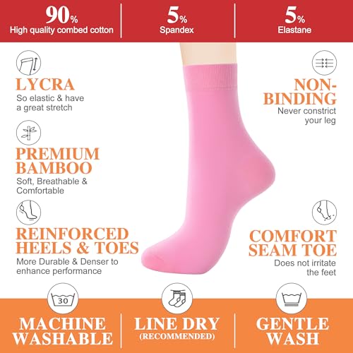 ATBITER Women Thin Cotton Crew Socks,Ankle Bootie Casual Dress Socks 6Pairs - color: 6 Pairs 6mix, size: 5-9