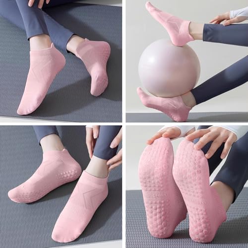 7 Pairs Pilates Socks with grips for Women- Non Slip, Ankle Yoga Socks for Yoga, Pilates, Ballet & Barre - color: Multicolor-04