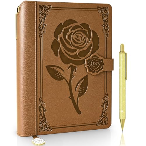Aocii leather Journal for Women, A5 lined Daily Journal Notebook, Bullet Journaling for Writing, Hardcover Vintage Travel Journals, 224 Pages, Pen included (Brown) - color: Brown