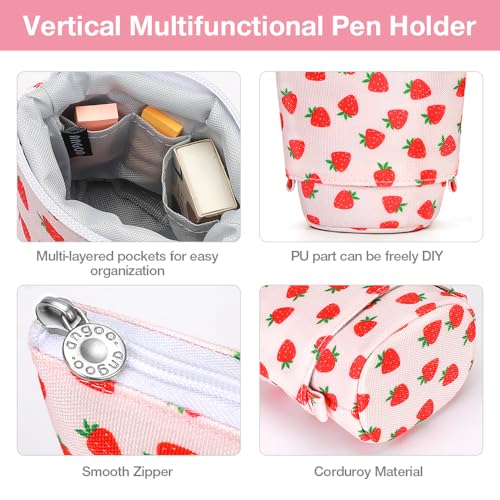 Cute Standing Pencil Case Pen Holder for Kids, Pop Up Stand UP Bubble Tea Pen Organizer Kawaii Stationary for Christmas Holiday New Year Office (Strawberry) - color: Strawberry