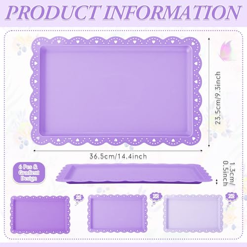 6 Pcs Purple Serving Trays Plastic Food Platters - color: Purple
