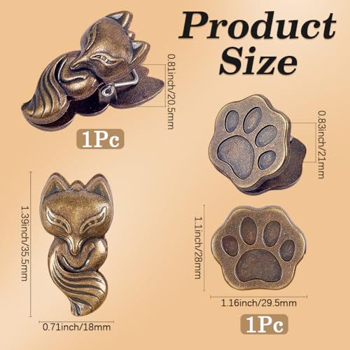 CRASPIRE 2Pcs Journal Notebook Clips Paw Print Traveler Notebooks Holder Vintage Fox Metal Page Binders Holders Alloy Animal Book Clip for Tn Travelers Art Journaling Reading Decoration Accessories - style: Fox/Paw Print