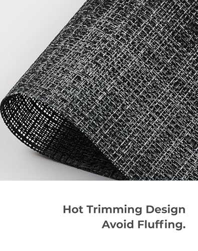Leetaltree Black and Grey Woven Placemats Set of 4 - Heat Resistant Non-Slip Place mats for Dining Table, Washable Durable PVC Vinyl Woven Table Mats(Black & Grey, 4) - color: C0- Black and Grey, size: Set of 4
