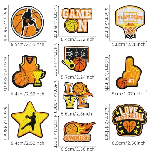 10 Pcs Basketball Iron on/Sew on Patches, Basketball Themed Embroidered Applique Patches, Clothes Backpacks Hats Pants Jackets Jeans Decoration, DIY Accessories - color: 10 Basketball