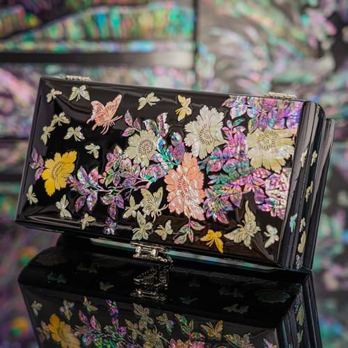 February Mountain Exquisite Mother-of-Pearl Floral and Butterfly Lacquer Jewelry Box - Elegant Gift for Women - style: Colorful Butterfly