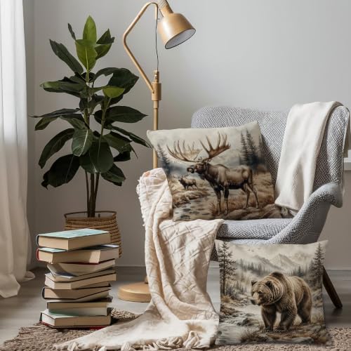 Rustic Cabin Moose and Bear Throw Pillow Covers 18x18 Set of 2 - color: Bear-6, size: 18" x 18" (Pack of 1)