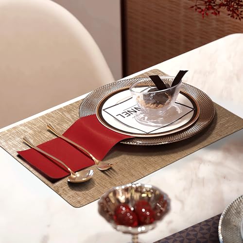 Faux Leather Placemats Set of 4, 12 x 17 Inch, Waterproof Wipeable Heat Resistant Non Slip Table Mats for Dining Table, Kitchen, Indoor Outdoor, Champagne Gold - color: Leather Champagne Gold
